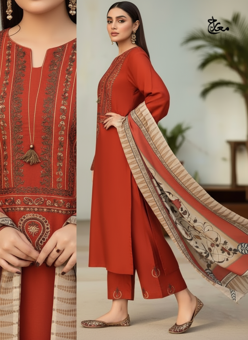 AYAT- 3PC EMBROIDERED WITH DIGITAL DUPPATA - Image 3