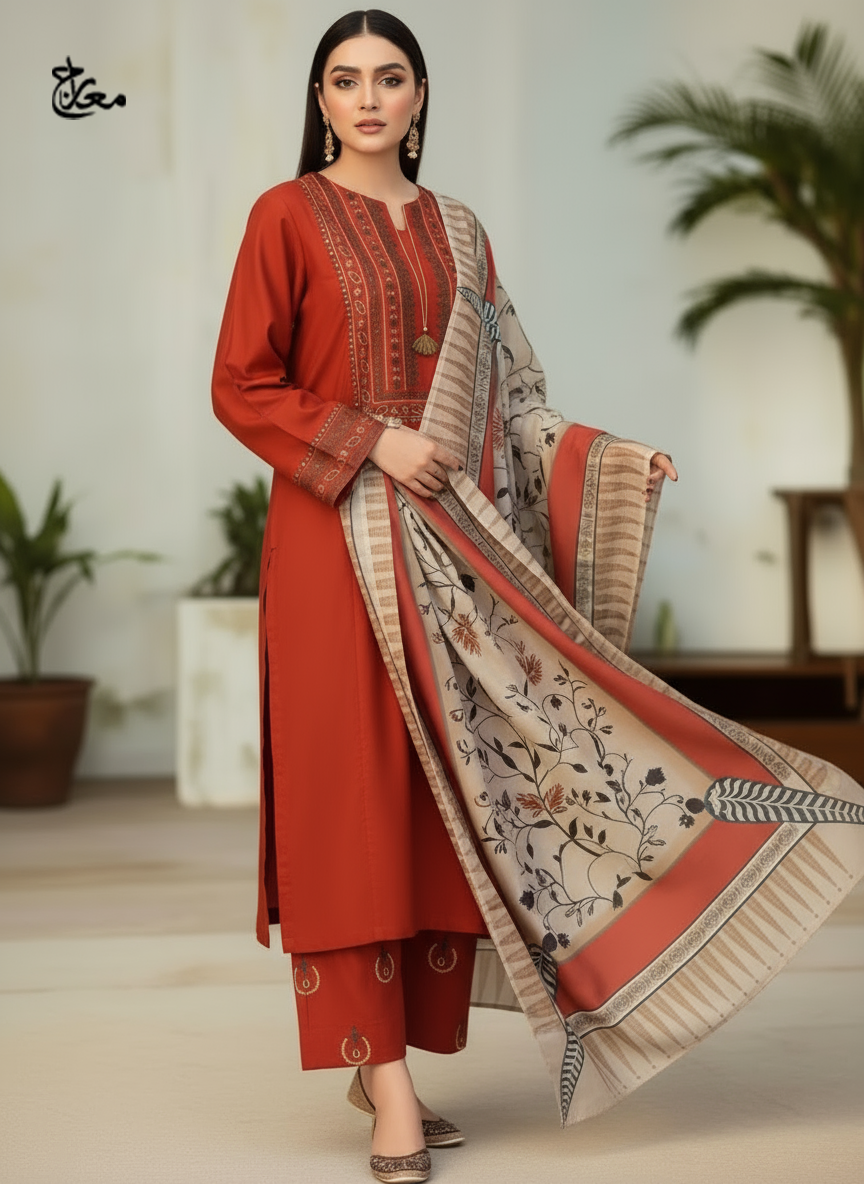 AYAT- 3PC EMBROIDERED WITH DIGITAL DUPPATA - Image 2