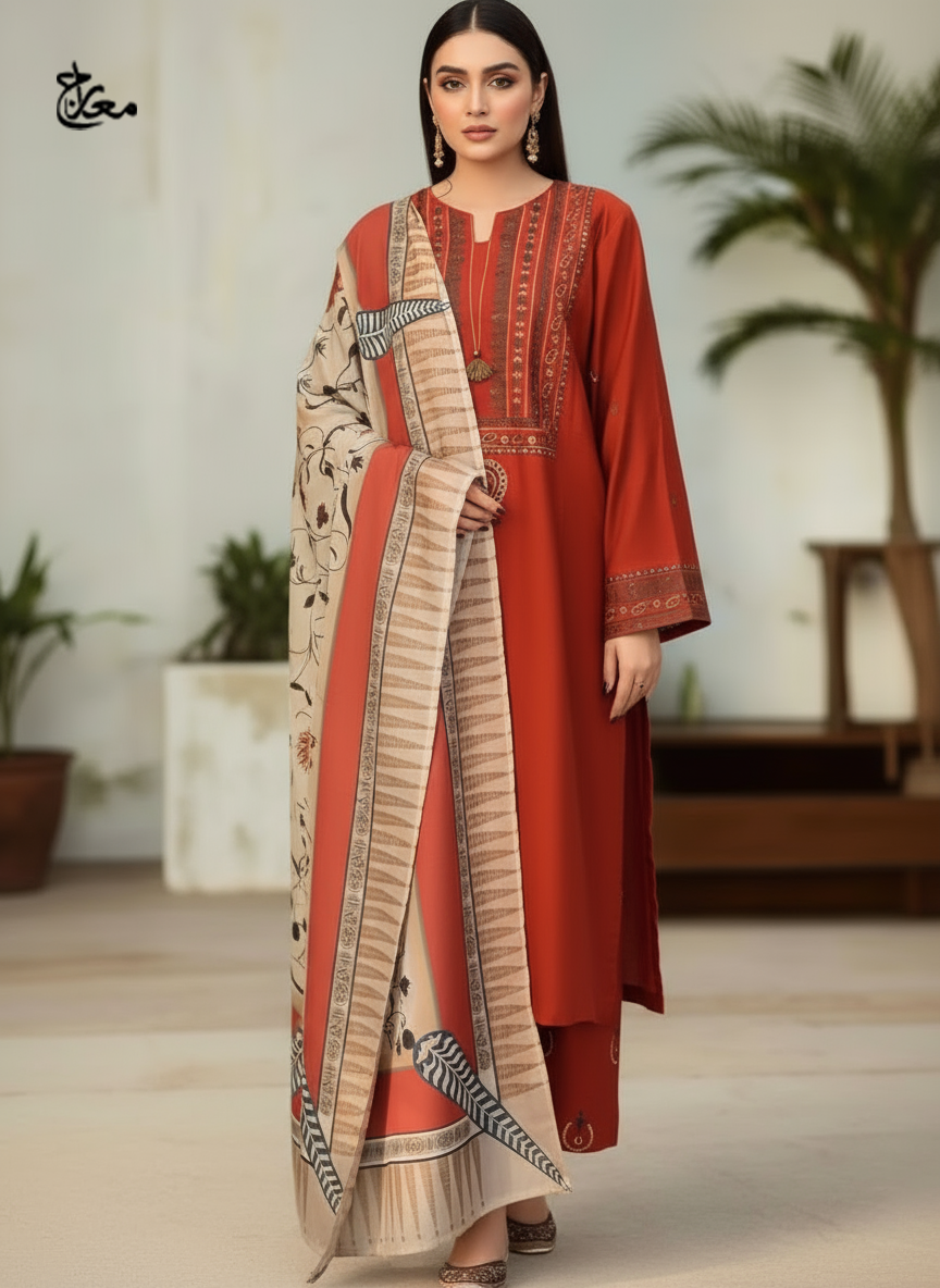 AYAT- 3PC EMBROIDERED WITH DIGITAL DUPPATA
