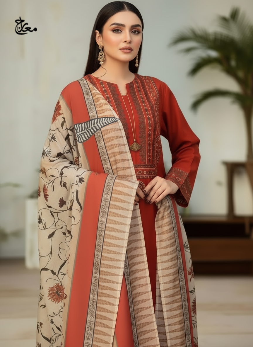 AYAT- 3PC EMBROIDERED WITH DIGITAL DUPPATA - Image 4